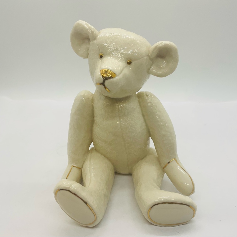 Smithsonian Lenox Porcelain Teddy Bear Figurine Cream with Gold Accents 5”